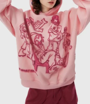 Pink Cartoon Oversized Hoodie