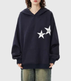 Star Graphic Oversized Navy Blue Hoodie