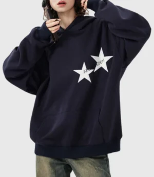 Oversized Star Graphic Hoodie Navy Blue