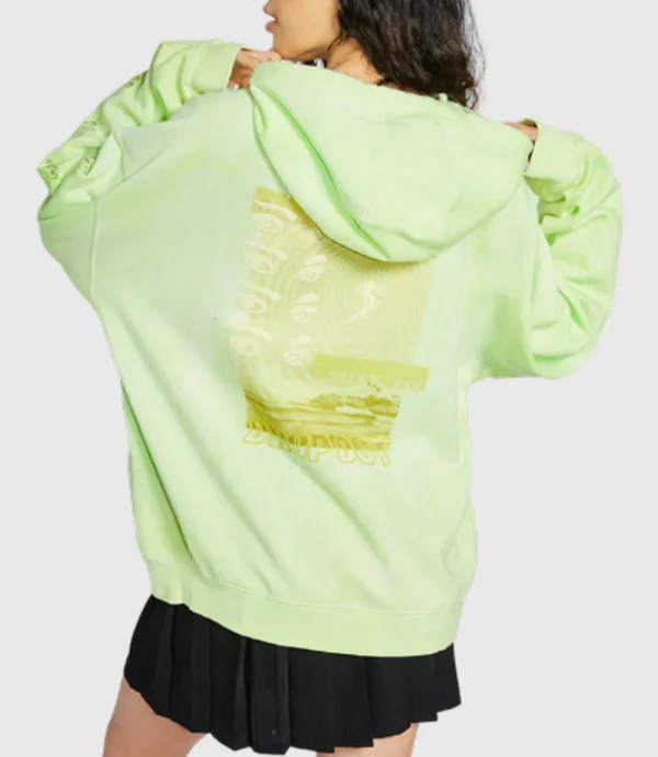 Puff Print Graphic Pullover Green Hoodie