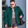 Hailey Bieber Pilates Class Bomber Jacket Green