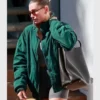 Hailey Bieber Pilates Class Bomber Green Jacket