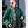 Hailey Bieber LA Pilates Class Green Zip-up Bomber Jacket