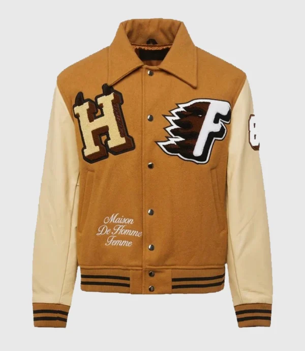 Unisex Homme Femme World Champs Brown Letterman Varsity Jacket