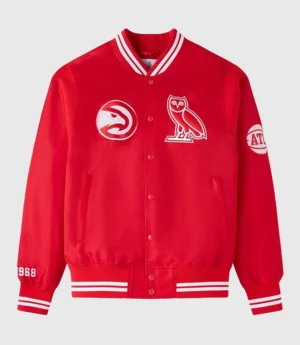 October’s Very Own NBA Atlanta Hawks Satin Varsity Jacket – Red