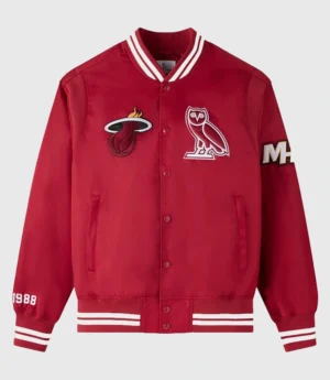 October’s Very Own NBA Miami Heat Satin Varsity Jacket – Red