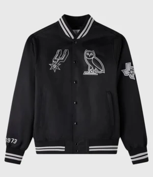 October’s Very Own NBA San Antonio Spurs Satin Varsity Jacket – Black