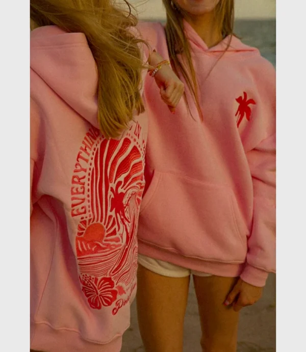 Pink Palm Puff Hoodie For Sale