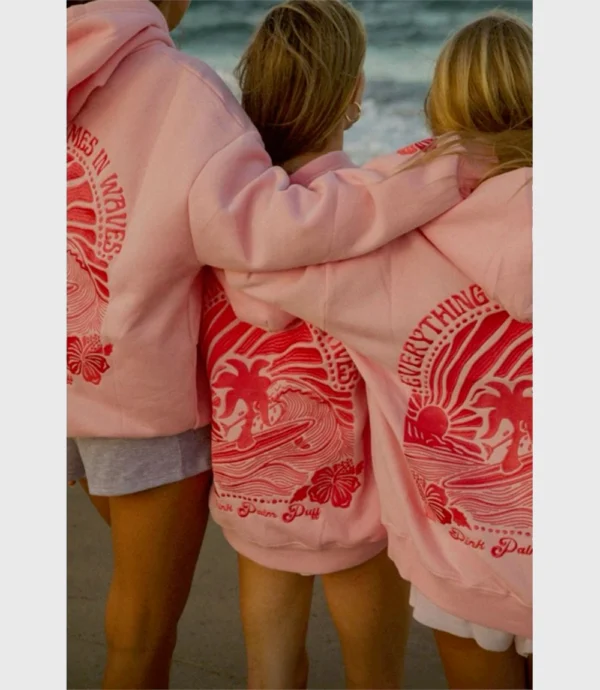 Pink Palm Puff Hoodie Oversized