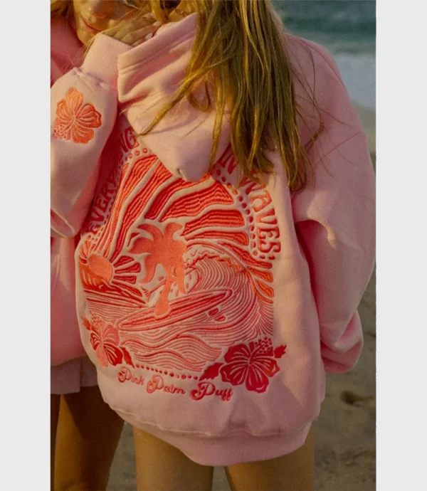 Oversized Pink Palm Puff Hoodie