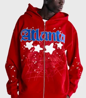 Sp5der Atlanta Zip Up Red Hoodie For Unisex