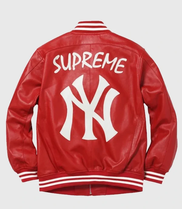 Supreme New York Yankees Leather Varsity Jacket Red