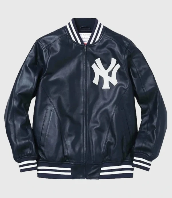 Supreme NY Yankees Blue Leather Varsity Jacket