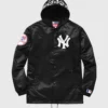 Supreme NY Yankees Black Hooded Satin Jacket For Sale