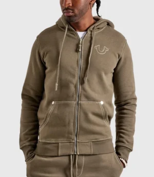 True Religion Big-T Full-Zip Hoodie Olive Green