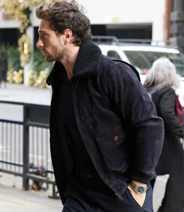 Shop Aaron Taylor-Johnson Suede Aviator Bomber Jacket