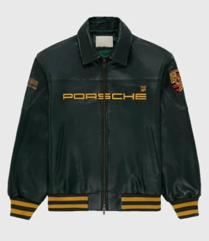 Unisex Porsche Green Leather Jacket