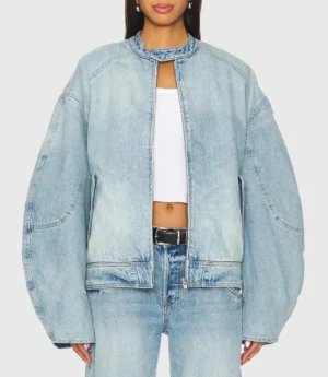 Brittany Mahomes Denim Bomber Jacket Blue