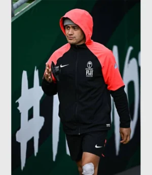 Fiji Rugby Caleb Muntz Red And Black Hoodie