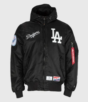 Los Angeles Dodgers Alpha Hooded Black Bomber Jacket