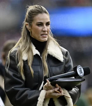 Erin Andrews Cropped Black Leather Shearling Faux Fur Jacket