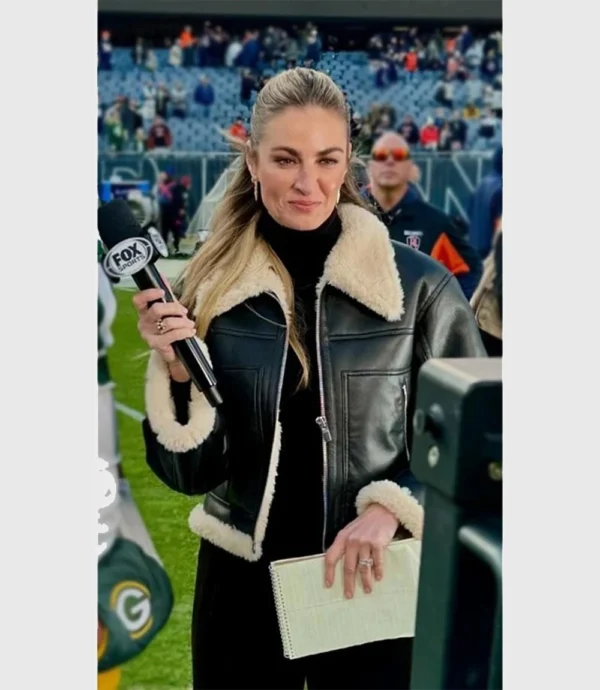 Erin Andrews Black Leather Shearling Jacket