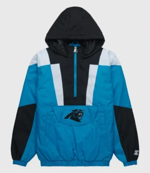 2024 HOMAGE X Starter Carolina Panthers Hooded Black Pullover Half-zip Jacket