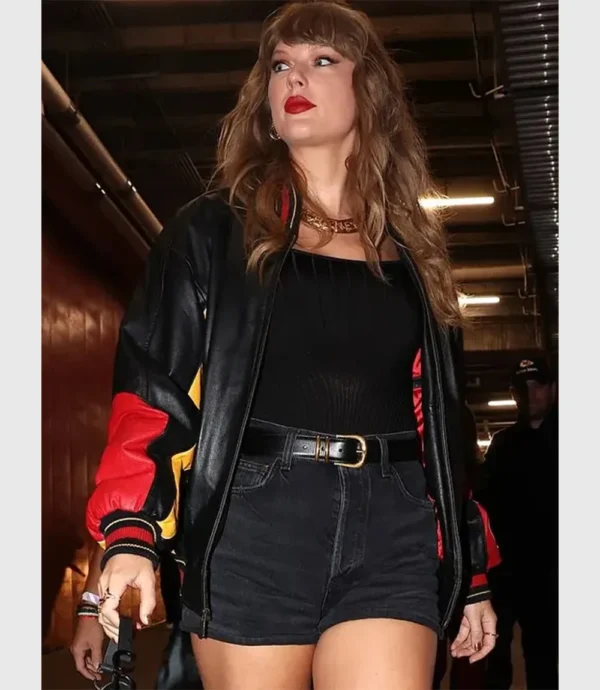 Oversized Taylor Swift Kansas City Chiefs Team Vintage Black And Red Leather Jacket