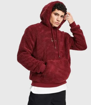 Unisex Karl Kani Metal Signature Teddy Hoodie In Burgundy