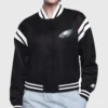 Philadelphia Eagles Starter Cropped Black Varsity Bomber Jacket