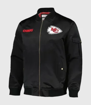 Kansas City Chiefs Team Leader Black Bomber Satin Jacket