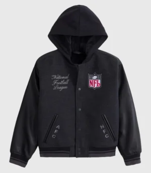 Abercrombie NFL Winterized Black Hooded Bomber Jacket