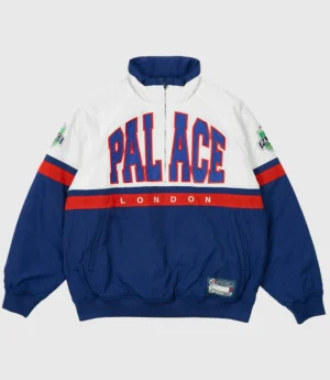 Unisex Palace Breakout Half Zip Bomber Jacket White And Blue