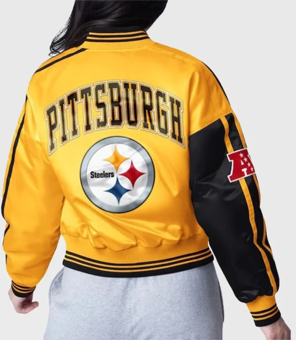 Livvy Dunne Pittsburgh Steelers Black and Gold Cropped Satin Jacket