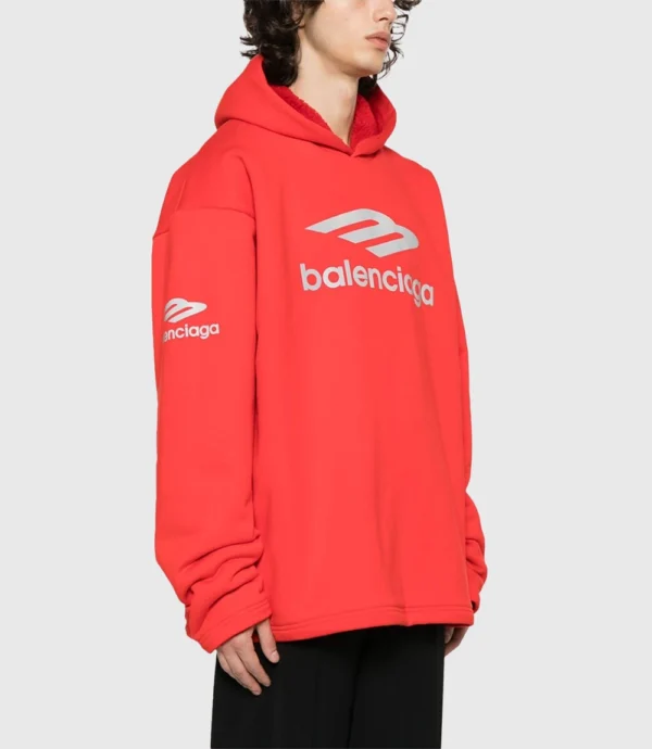 Shop Balenciaga 3b Sports Icon Red Hoodie