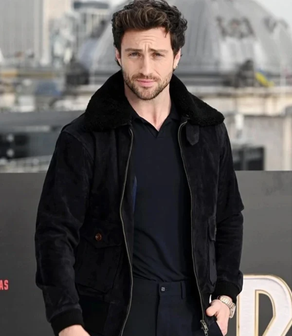 Aaron Taylor-Johnson Suede Aviator Bomber Jacket