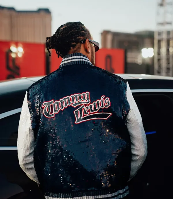 Black Lewis Hamilton Sequin Varsity Jacket