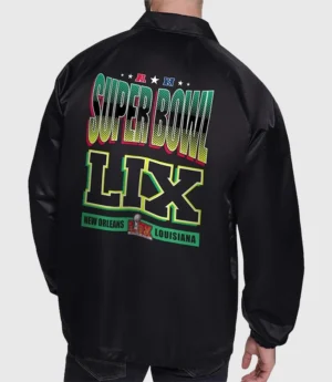 Super Bowl LIX Starter Black Coaches Satin Varsity Jacket