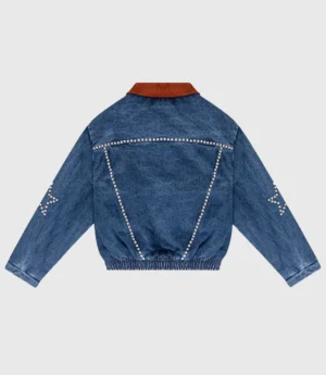 Wish Me Luck League Studded Denim Bomber Jacket For Sale