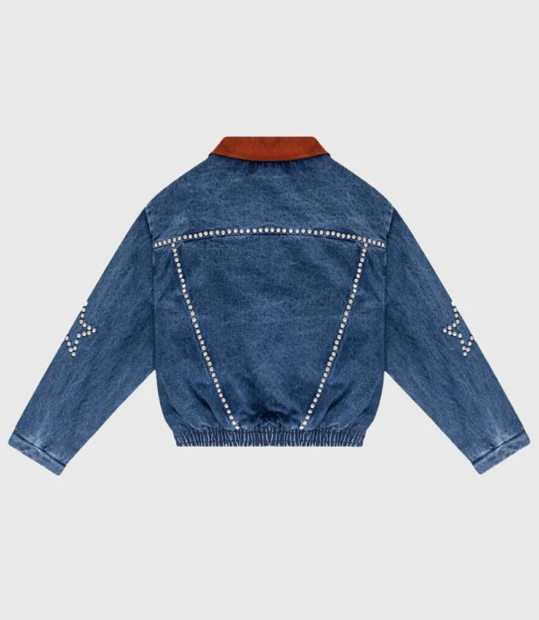 Wish Me Luck League Studded Denim Bomber Jacket For Sale