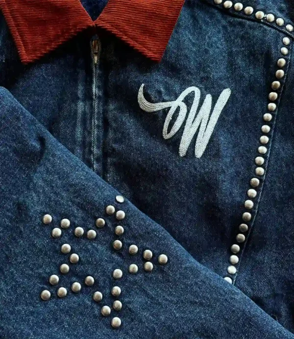 Wish Me Luck Studded Denim Bomber Jacket