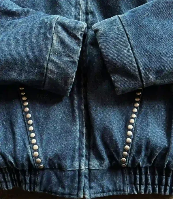 Wish Me Luck League Studded Denim Bomber Jacket