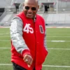 Gray and Red HOMAGE Archie Griffin GOAT Varsity Jacket With Leather Sleeves