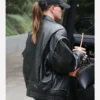 Hailey Bieber Oversize Big Black Leather Jacket