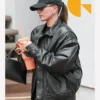 Hailey Bieber Oversized Leather Black Jacket