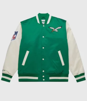 Men’s Kelly Green Philadelphia Eagles Primetime Philly Special Green Satin Full-Snap Varsity Jacket