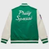 Philly Special Green Satin Full-Snap Varsity Jacket