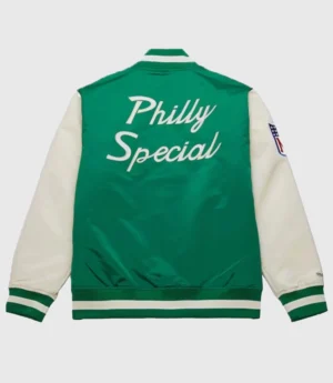 Philly Special Green Satin Full-Snap Varsity Jacket