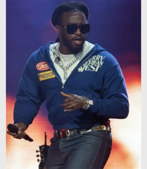 2024 iHeartRadio Jingle Ball Shaboozey Zip-up Blue Hoodie