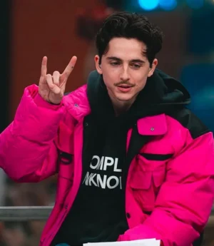 Timothee Chalamet Pink Puffer Jacket